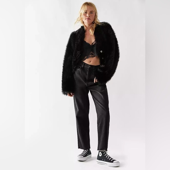 Free People All night black faux fur jacket small - Picture 2 of 13